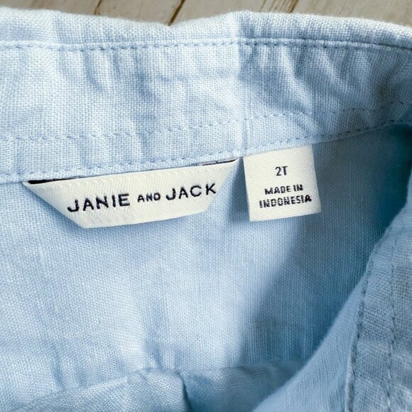 Janie and Jack Boys 2T Bird Button Down Shirt Light Blue Embroidered Linen Blend - Picture 7 of 9